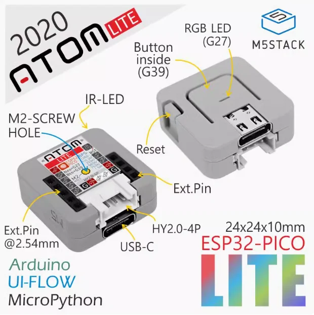 Official M5Stack ATOM Lite ESP32 Embedded Intelligent Hardware Development Board 3D Antenna with WiFi