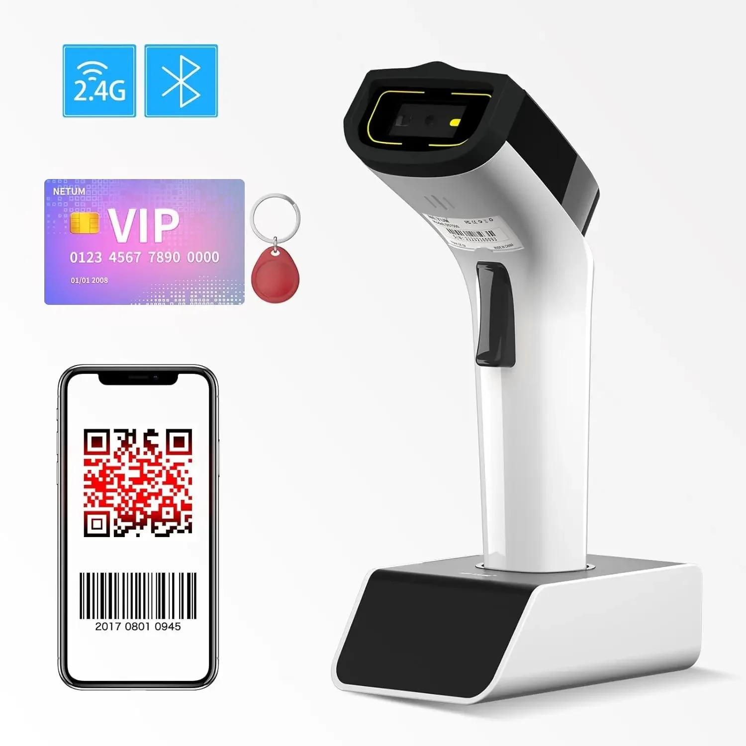 Scanner de código de barras sem fio NETUM DS8100 Blue Tooth 13,56 MHz HF NFC RFID 1D 2D
