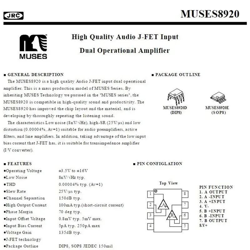 1 piece Original MUSES 8920 Dual op-amp for ES9038 ES9018 ES9028 decoder headphone amplifier pre amplifier