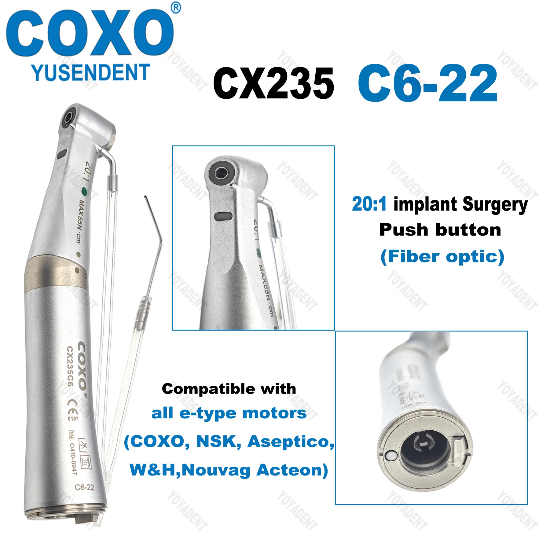 

COXO Dental 20:1 Reduction Fiber Optic Low Speed Handpiece Implant Surgery E Type Fit KAVO NSK CX235 C6-22 Dental Tools