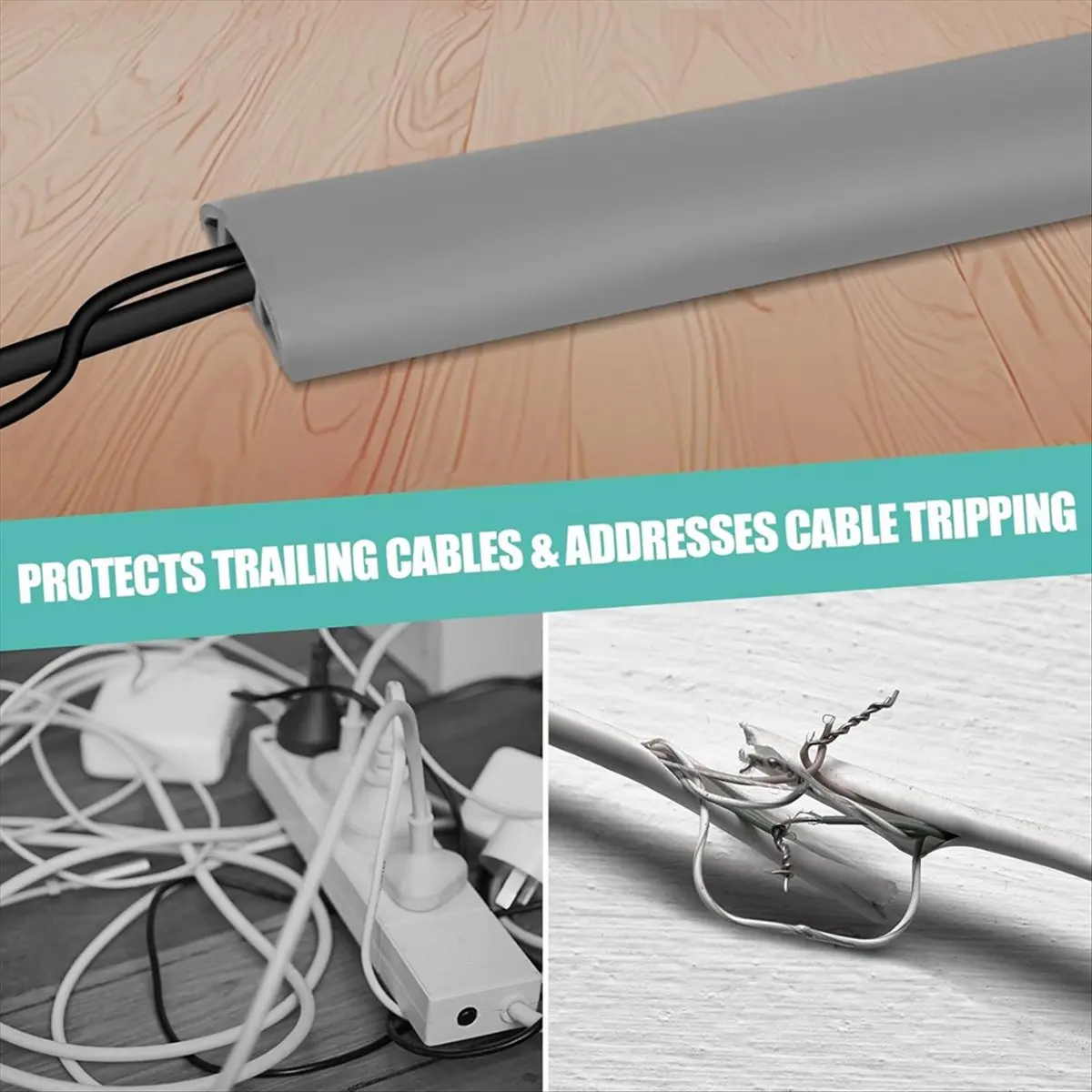 (ABGQ) Floor Cord Cover Cable Cavity Self Adhesive Cord Hider Floor 10FT Floor Cable Management Power Cord Protector Gray