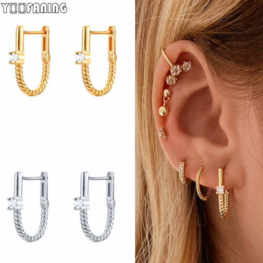 

925 Sterling Silver Ear Needle Circular Geometric Earrings Gold Silver Rectangular Design Exquisite Earrings for Women Jewelry