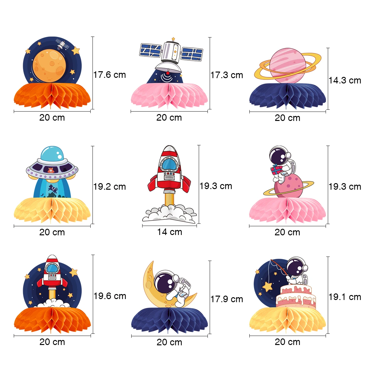 9Pcs/Set Cartoon Outer Space Astronaut Theme Desktop Honeycomb Ornament for Kids Boy Birthday Baby Shower Party Decoration