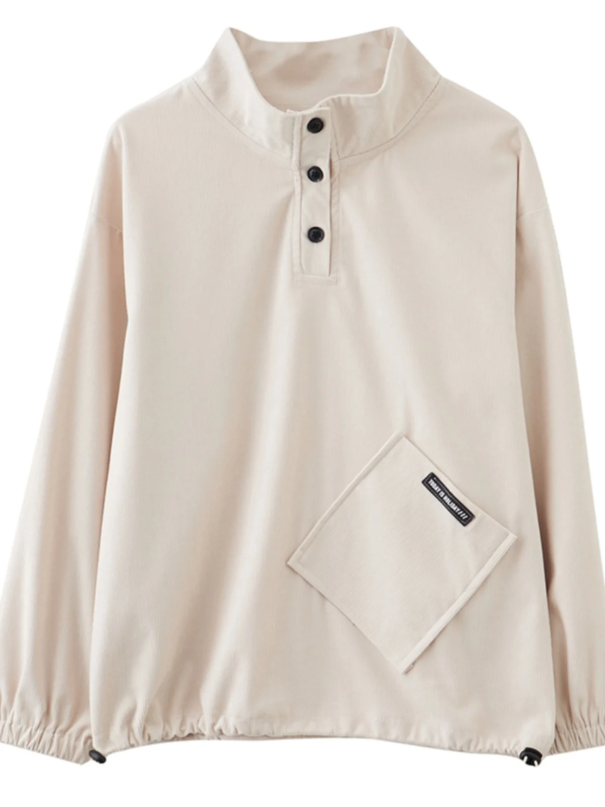 Damska bluza z bawełnianego sztruksu z wysokim kołnierzem, długi rękaw, modny patchwork, duży rozmiar, idealna na wiosnę i jesień.