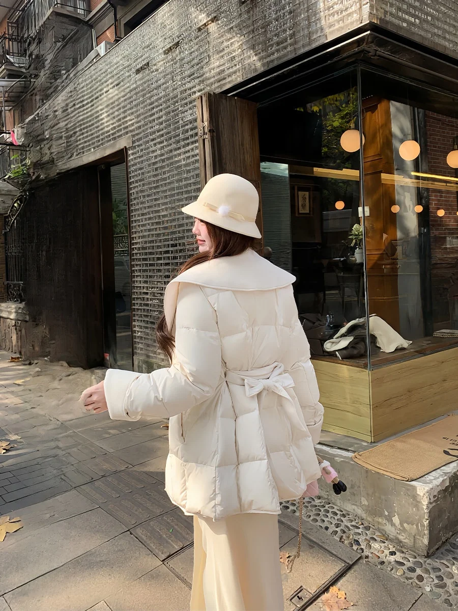 

Пальто-пуховик Annie с большим отложным воротником, женское, больших размеров, шерстяное, с лоскутным узором, с поясом, теплая верхняя одежда, длинное пальто с длинными рукавами