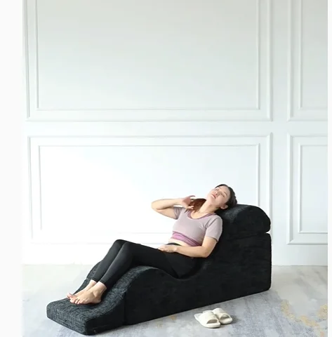 Equipped with Foam Lounge, Lumbar Pillow, and Washable Cover, Including Side Pocket Ergonomic Adult Convertible yoga Chair