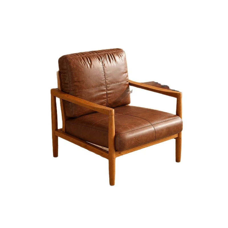 LTT solid wood sofa chair home living room casual lazy chair retro single armchair