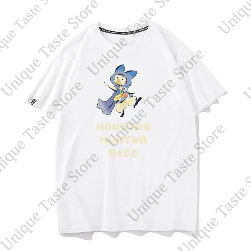 ‌Monster Hunter Rise T Shirt Felyne Palicoes Cartoon Cute Print T-shirt Men Women Comfortable Cotton Summer Short Sleeve Tee Top