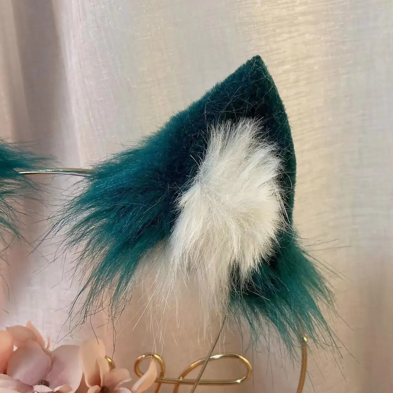 Handmade Simulation Beast Animals Ear Tail Dark Green Wolf Cat Fox Hair Hoop Hair Halloween Christmas Game Party Cosplay Prop