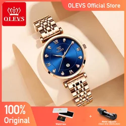 OLEVS-Reloj de cuarzo a la moda para mujer, accesorio de lujo, resistente al agua, con correa de acero inoxidable, con fecha