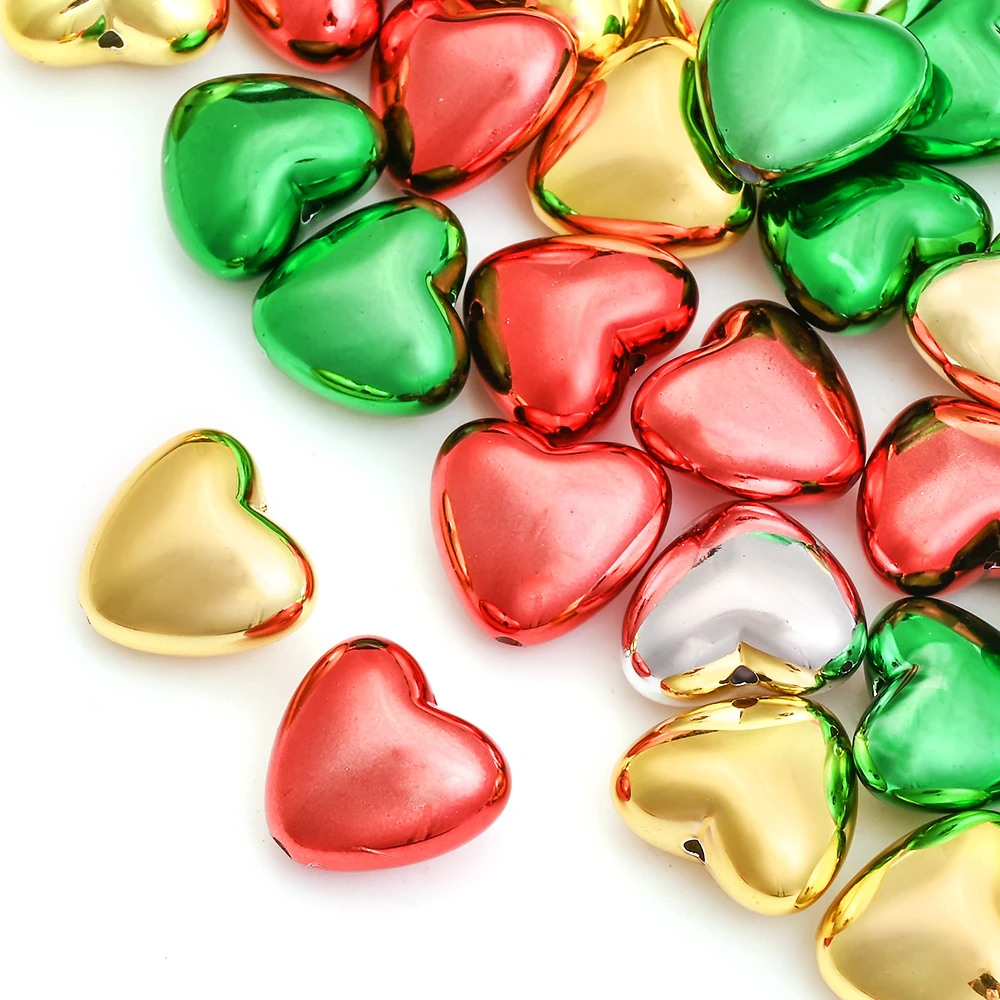 18X20mm 10Pcs Christmas Acrylic Heart Beads Mix Color for DIY Bracelet Necklace Earring Jewelry Making Keychain Xmas Tree Decor