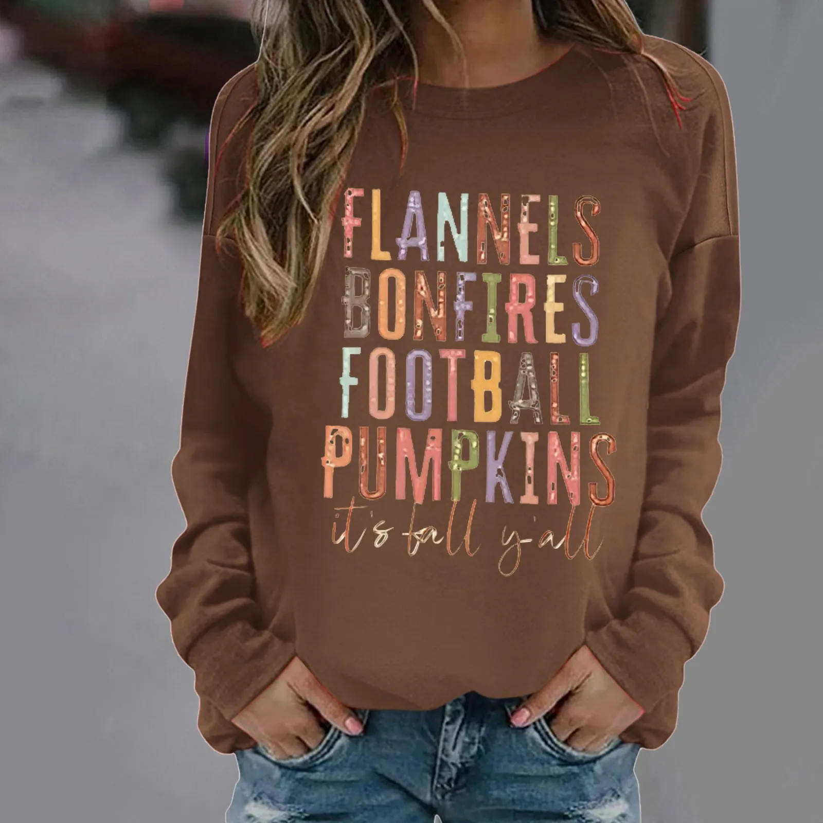 Women Football Sweater: Flannels Bonfires Football Pumpkin Tops Fall Pumpkin Pullover Plus Size Sweatshirts For Women