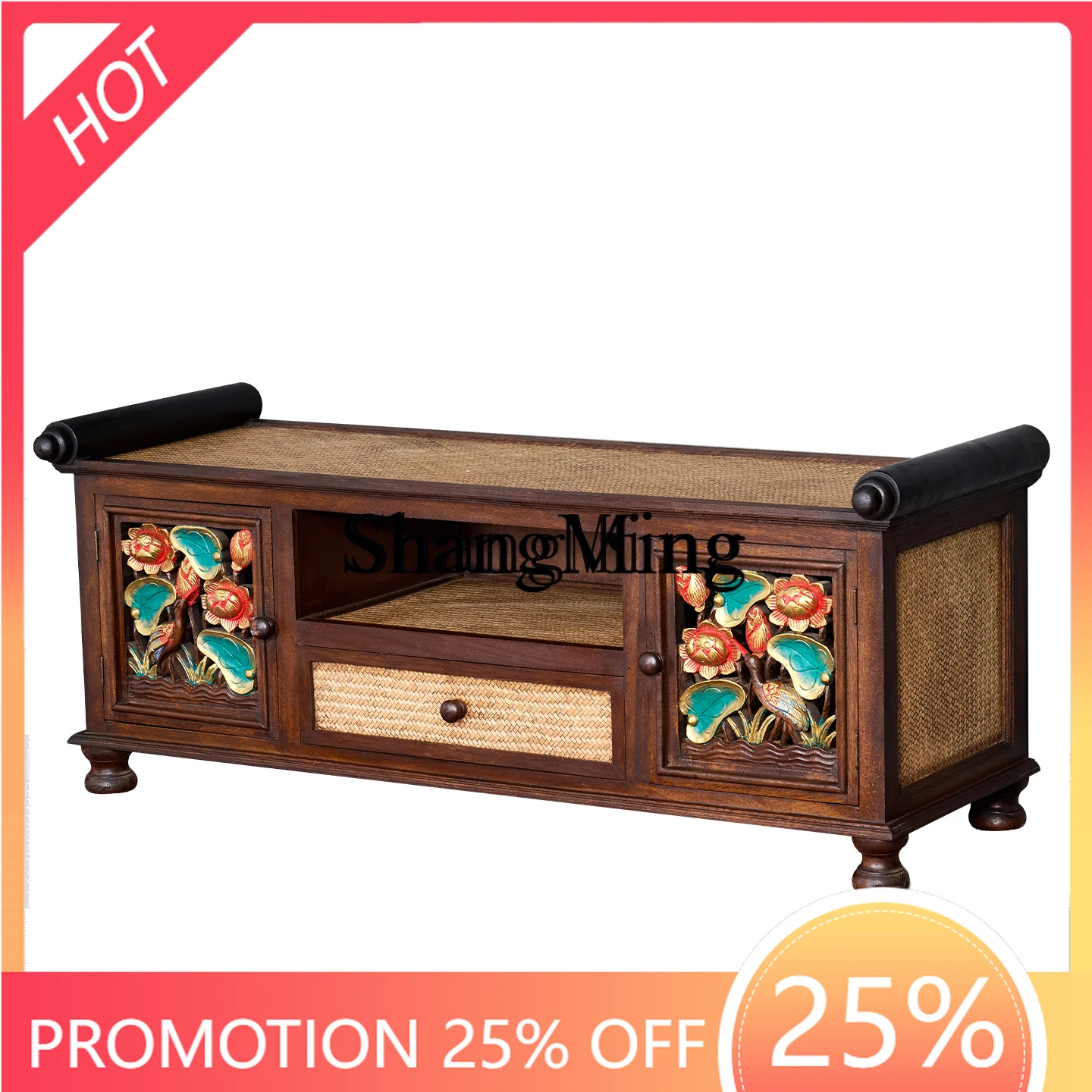 

ZYY high-end exquisite furniture TV cabinet solid wood rattan cabinet handmade wood carving living room TV decorative cabinet