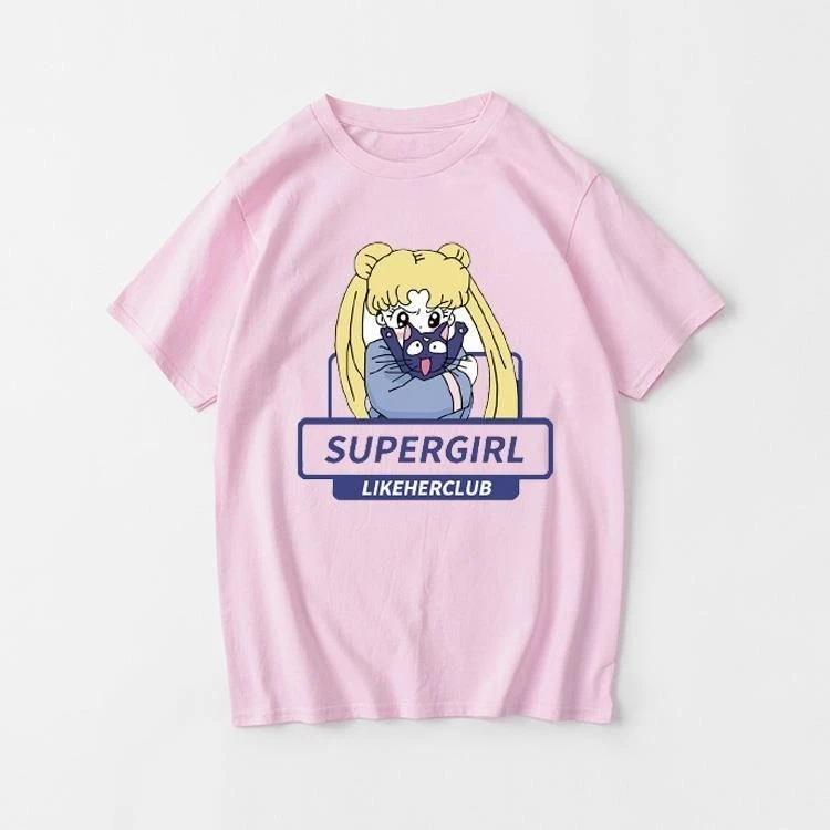 

Sailor Moon Peripheral T-shirt Short-sleeved Casual Clothes Men's and Women's Round Neck Loose Summer Couple's Pure Cotton Top