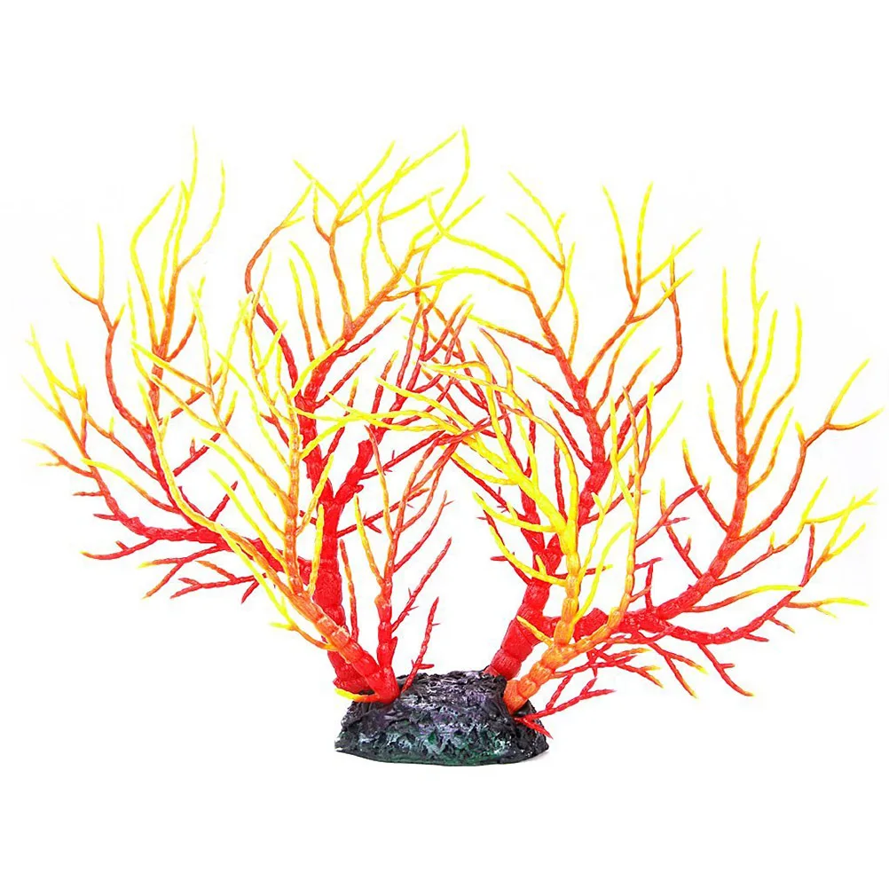 

Artificial Coral Decoration 28x20cm Red Yellow Soft Coral Tree for Fish Tank Aquarium Decor Non Toxic Polyethylene Pet Supplies