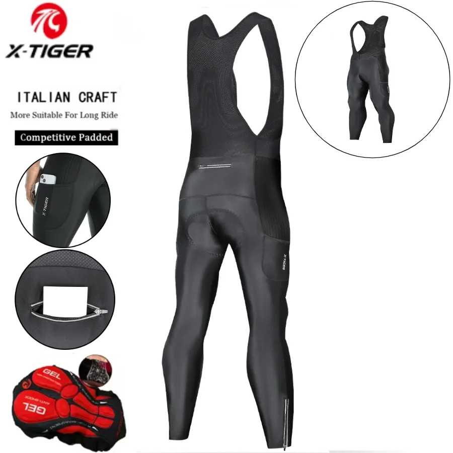 X-TIGER Cycling Bibs Pants Bike Tights Triathlon 5D Gel Padded Pro Lycra Bicycle Pants Breathable Men Mountain Biking Pants