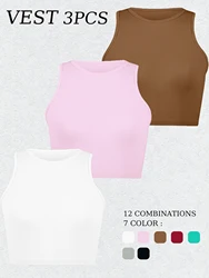 3PCS Round Neck Sexy Gym Sport Crop Top Women Skinny Fitness Casual Top Women Workout Underwear Fashion Corset Tank Top
