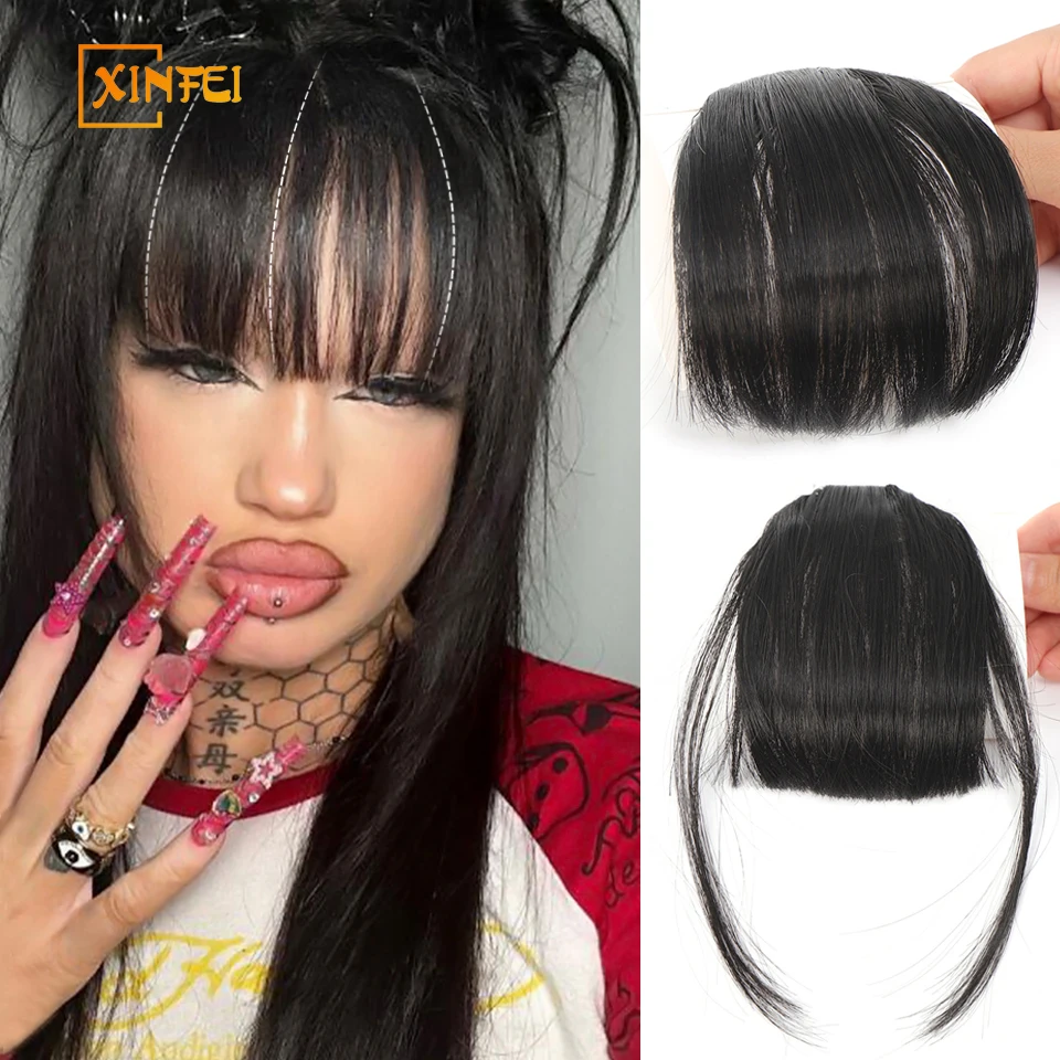 

Clip In Air Bangs for Women Thin Fake Fringes Natural Straigth Synthetic Neat Hair Bang Accessories For Girls Invisible Natural