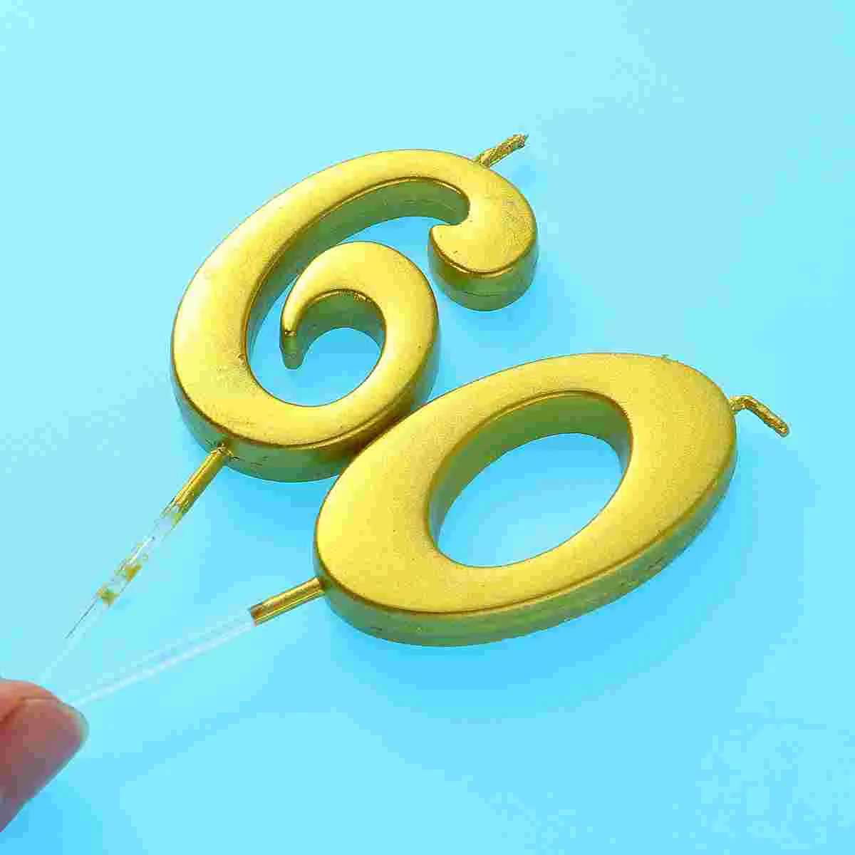 

2pcs 60 Birthday Number Decoration Bithday Cake Topper Candles Party Supplies (Number 6+0, Golden)