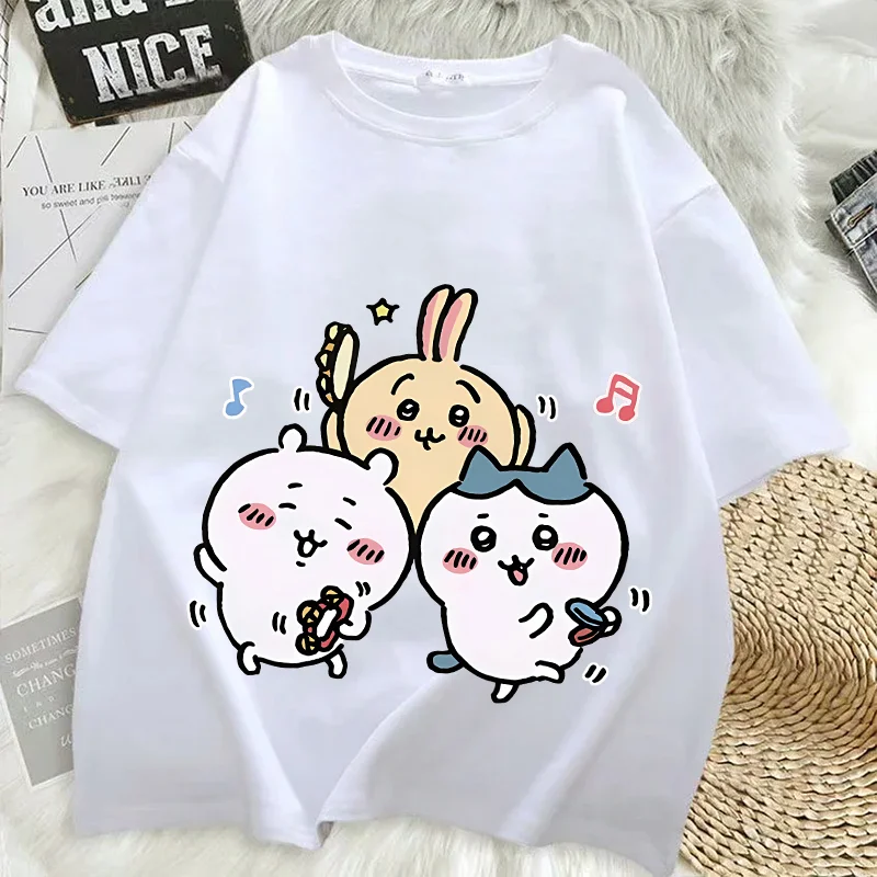 

Милая футболка с рисунком Chiikawas, женские хлопковые топы с круглым вырезом, дизайнерская мужская летняя футболка для взрослых с коротким рукавом, модная повседневная одежда, футболки