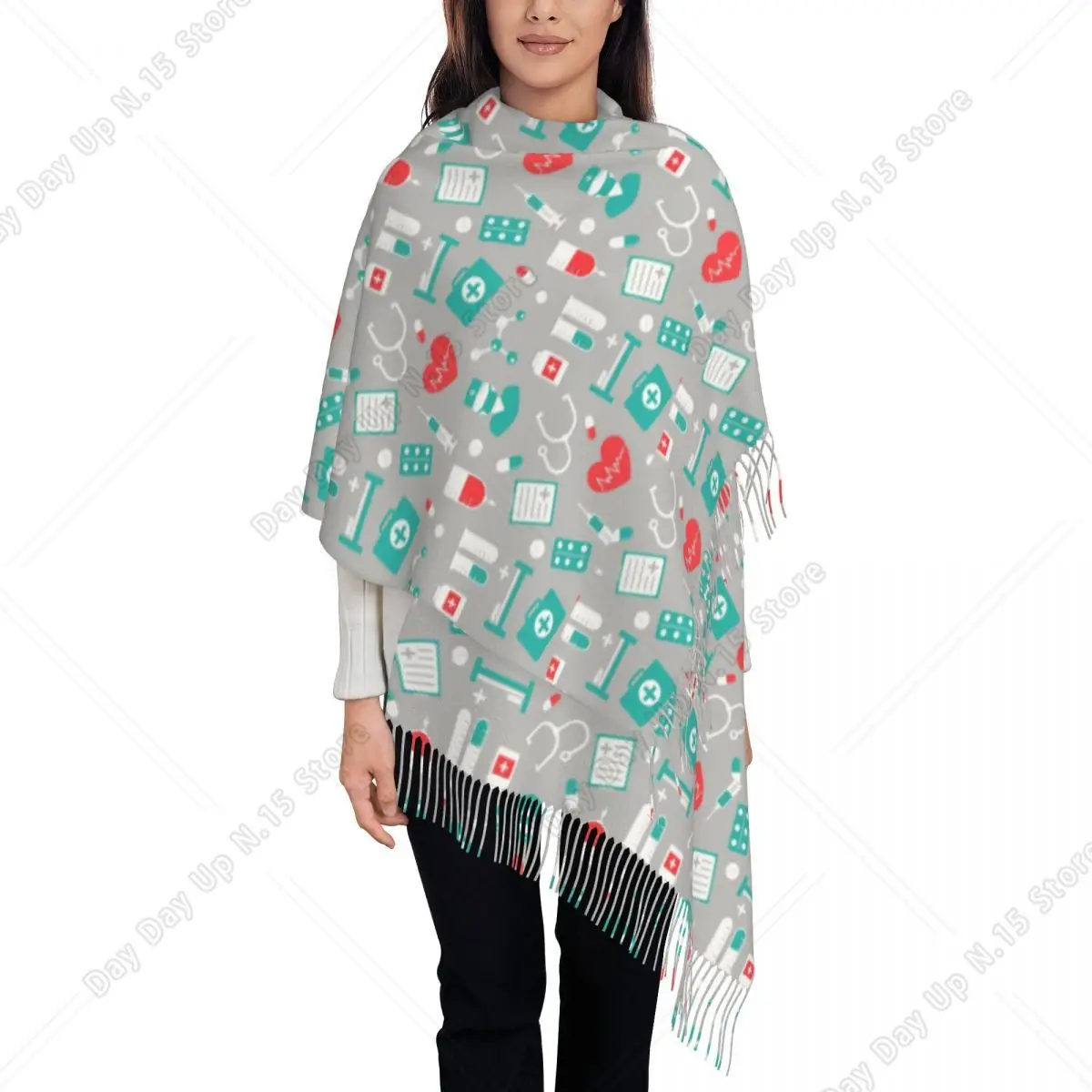 Custom Print Nurse Medical Pattern Scarf Women Men Winter Warm Scarves Health Care Nursing Shawls Wraps