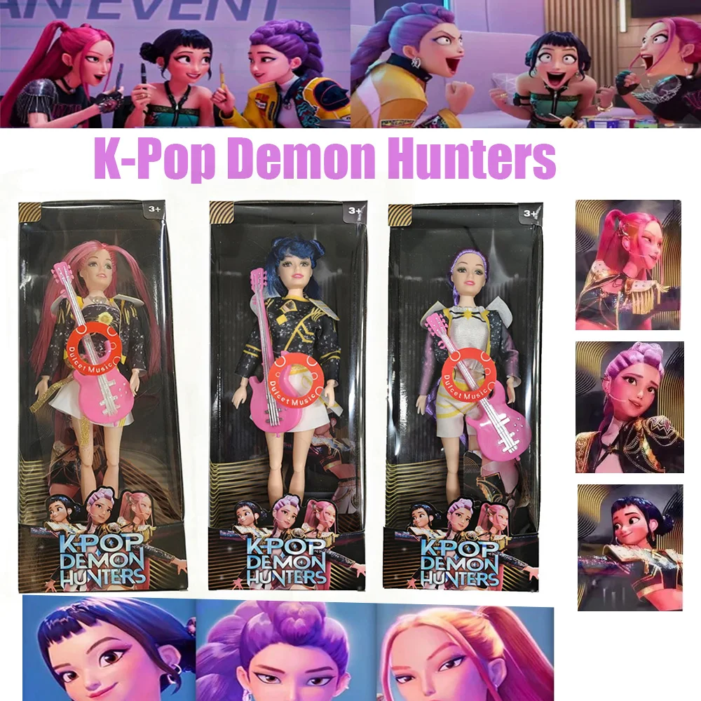 

High Quality Kpop Demon Hunters Action Figure Toy Rumi Mira Zoey with Colorful Lights Theme Song Collectible Gifts for Fans
