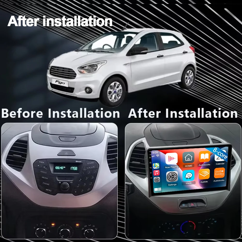Car Radio Carplay Android 15 For FORD FIGO KA 2015 2016 2017 2018 2019 2020 Automotive Bluetooth Multimedia Receiver Coche