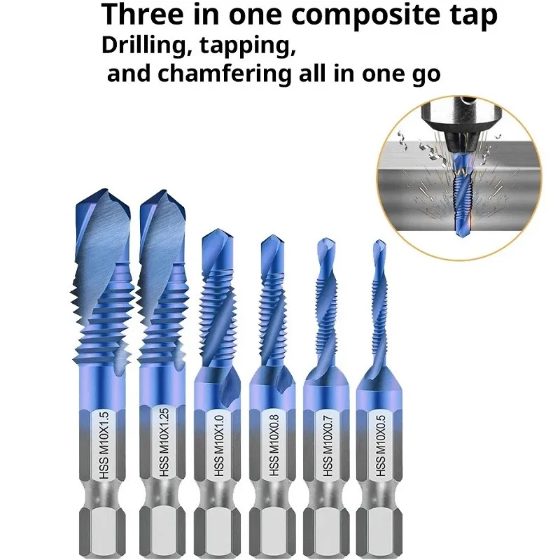 6 Pcs screw tap drill bit set Hss Tap Counter Sink Deburr Metric High Speed Steel 1/4 IN Quick Change Hex Tool For Woodworking