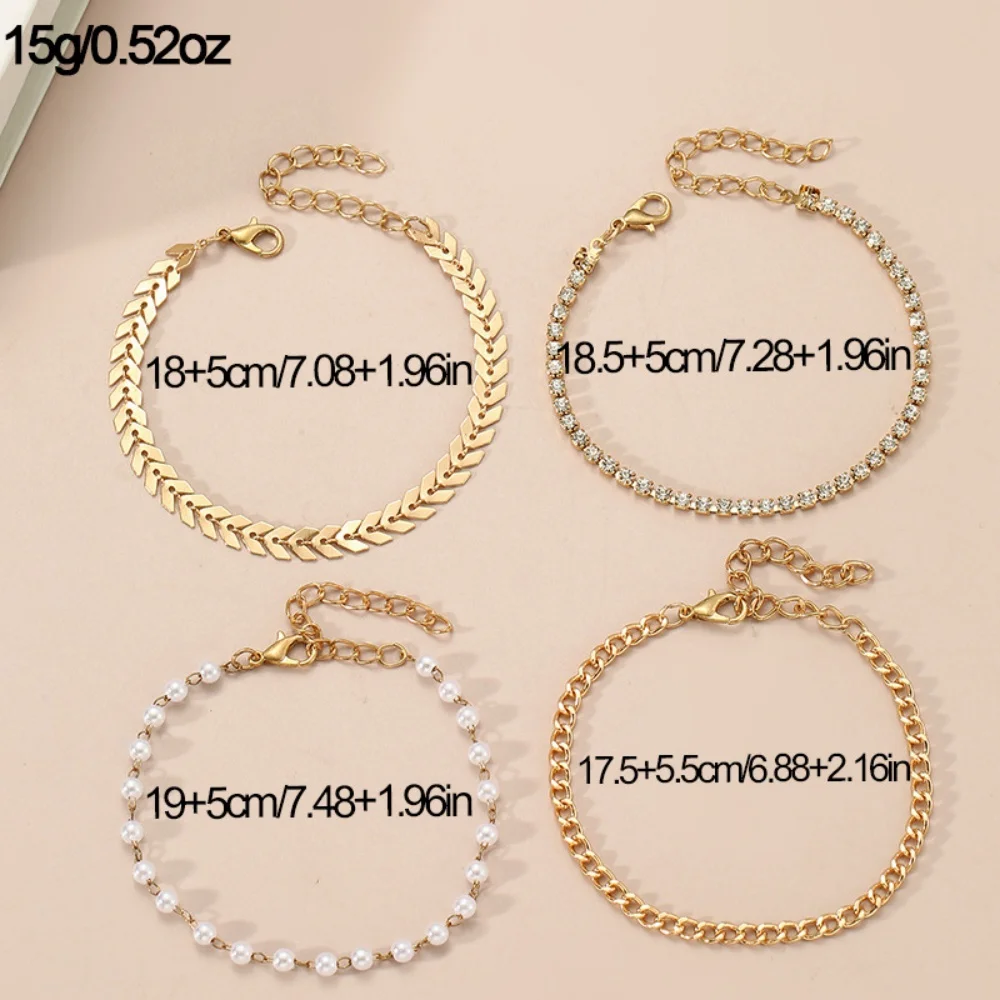 Bracelet Set for Women Simple and Versatile for Commuting Metal Chain Zircon Bracelet Multi piece Set Combination