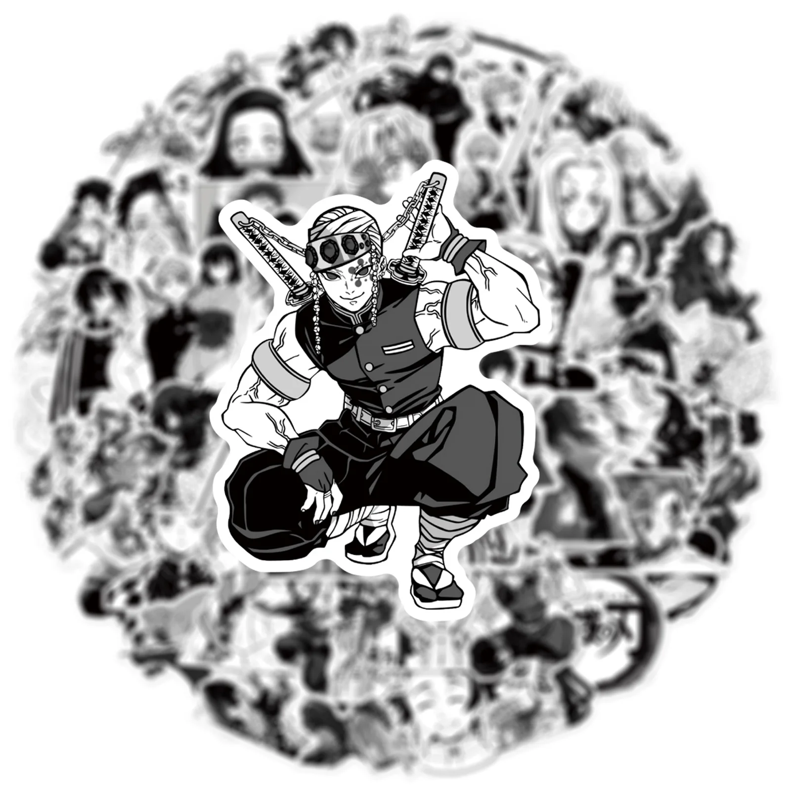 50 шт. черно-белые наклейки с героями мультфильмов «Убийца демонов», аниме Kimetsu No Yaiba, наклейки, игрушки, крутые граффити, скейтборд, велосипед