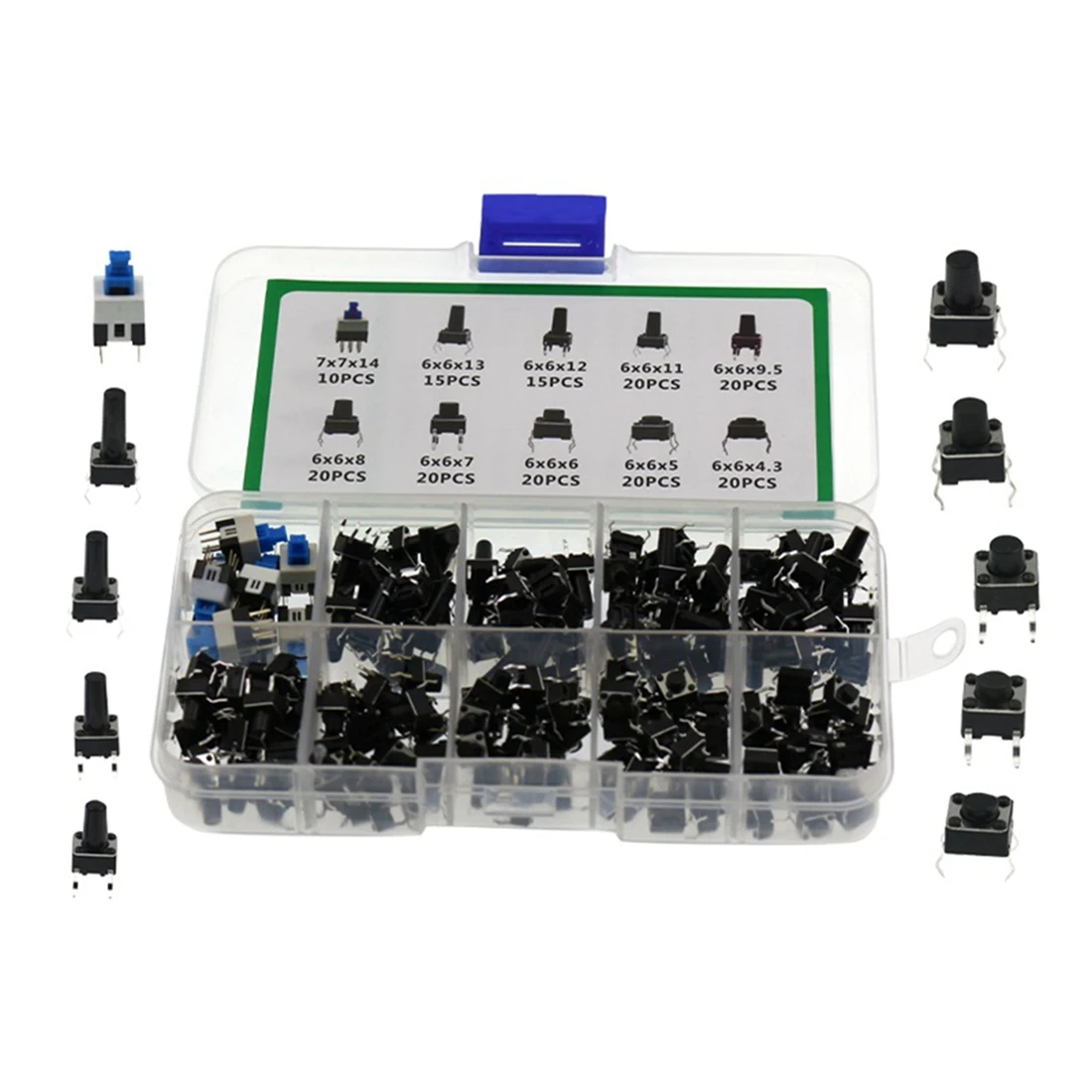 180PCS 10 Type 6X6 Light Mini Touch Switch Set Push Button Switch Kit Assortment Set DIY Tool