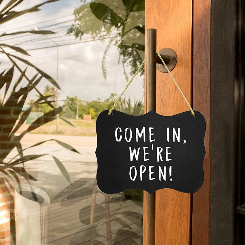 

4PCS Double Sided Hanging Small Blackboard Wooden Message Board Home Decoration Classroom Stall Office Sign