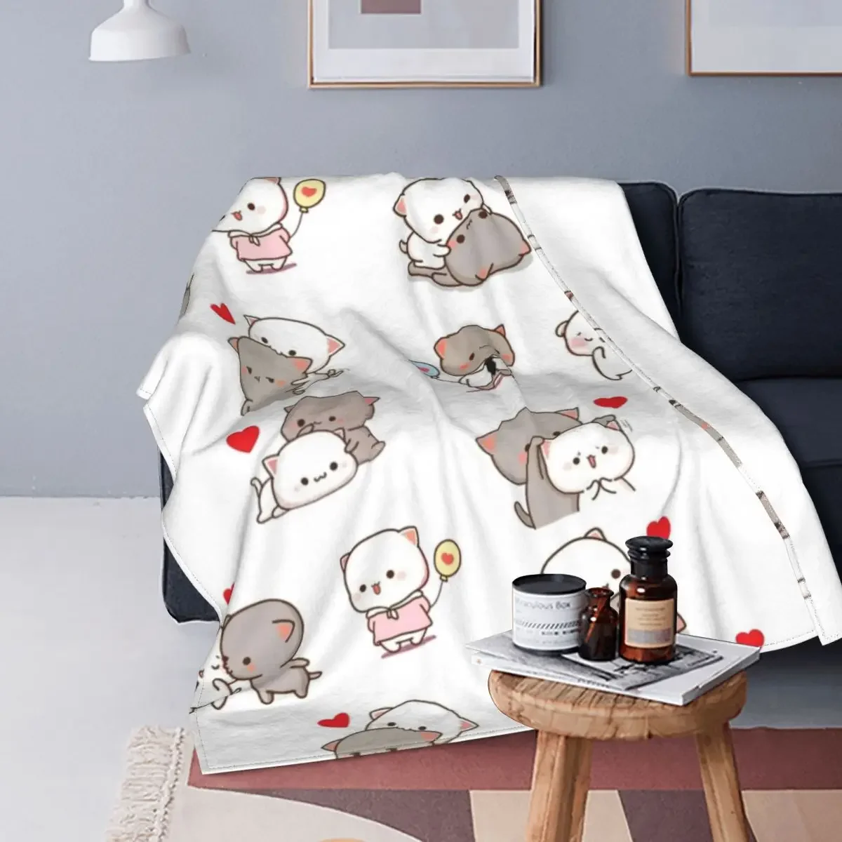 Peach and Goma Cute Throw Blankets Mochi Brownie Bear Anime Cartoon for Bed Car Lightweight Thin Plush Thin Quilt