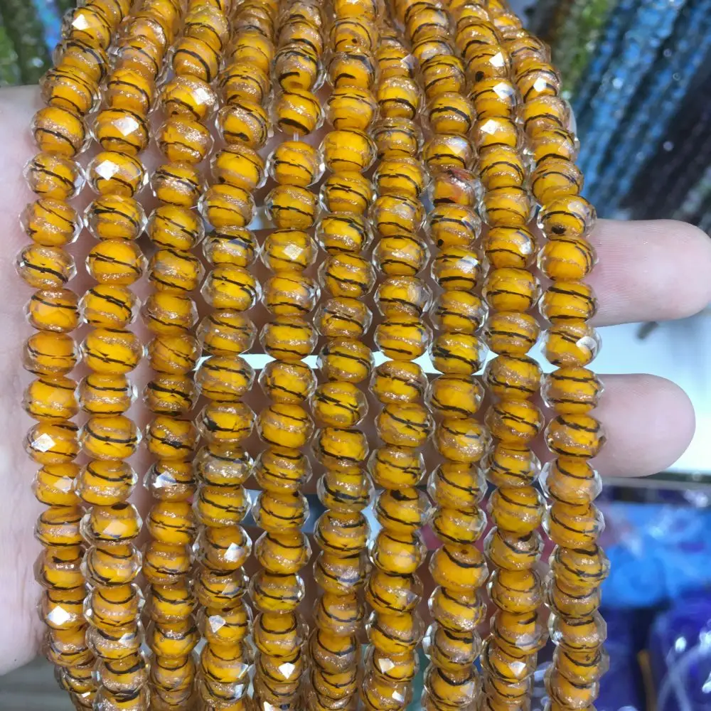 Gold Line Multi Glass Faceted Waist Bead Cute Lampwork Glass Loose Beads For Jewelry Making DIY Bracelet Necklace Accessroeis
