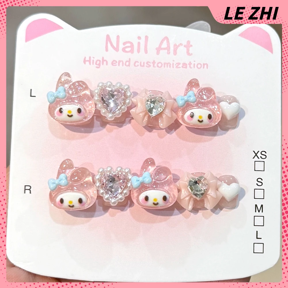 Sanrio Children 3-12 Years Old Hello Kitty Handmade Manicure Patch Mymelody Kuromi Detachable Wearable Press On Nails Gift