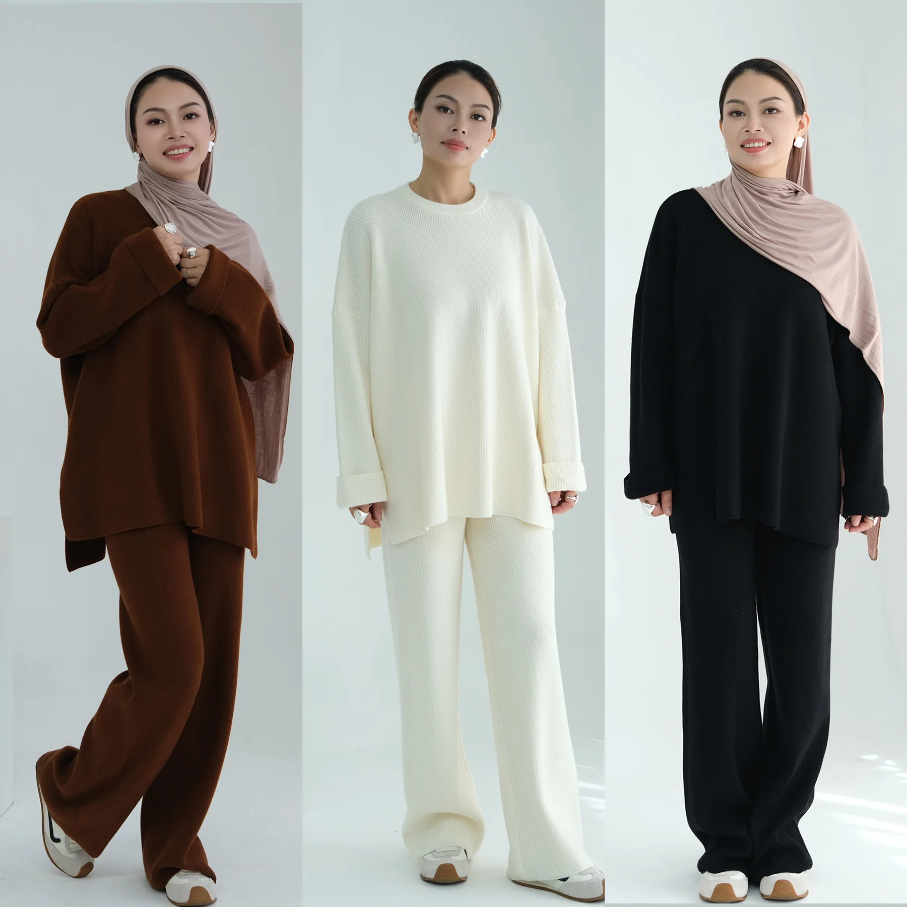 

Зимний свитер, комплект из двух предметов, женский пуловер, джемпер, вязаные брюки, комплекты эластичных широких брюк, костюм, свободная вязка, мусульманские ансамбли 2026