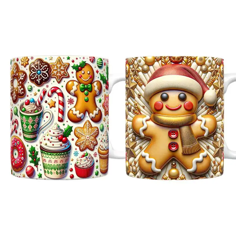 Gingerbread Man-Themed Coffee Mugs Biscuit Man Cup Garden Mug Colorful 3D Cartoon Cute Ceramic Cup 350ML xmas gift ﻿