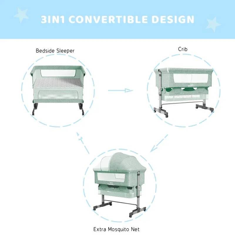 Baby Bassinet, Bedside Sleeper,Foldable Baby Bed To Bed, Adjustable Portable Bed for Infant/Baby/Newborn