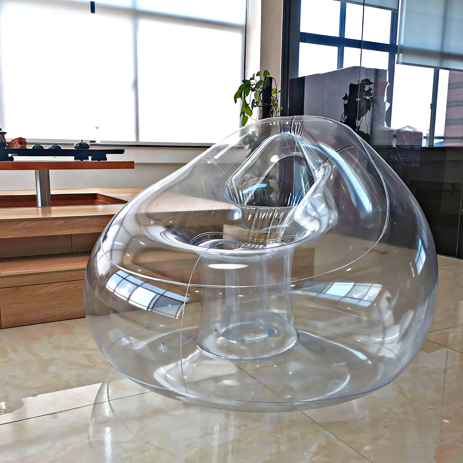 Transparent Inflatable Lounge Chair, Indoor and Outdoor Clear PVC Inflatable Single Sofa for Adult