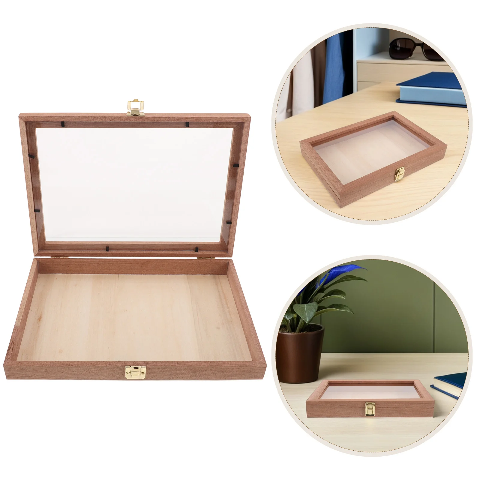 

Wooden Storage Box Natural Sapele Wood Rectangular Transparent Lid Display Case For Jewelry Dry Flowers Butterfly Specimen