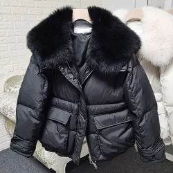 Maomaokong lose echte Fuchs Pelz kragen weiße Enten Daunen jacke Frauen Winter Luxus Puffer Mantel übergroße Feder Outwear