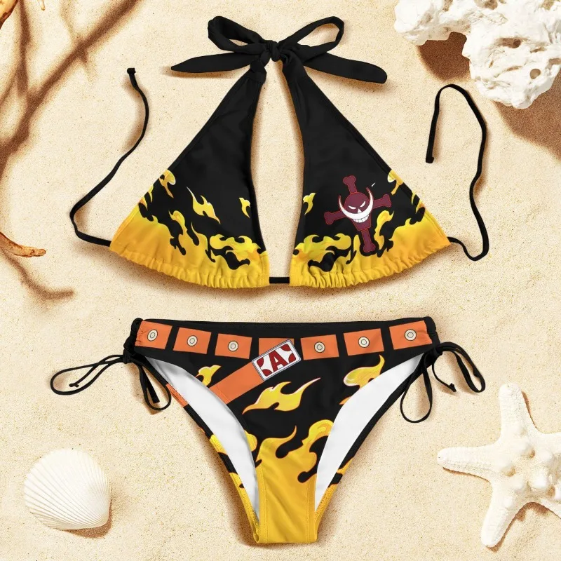 Traje de baño fino de Cosplay de Anime, moda Sexy, serie ONE PIECE, Bikini con estampado Digital 3D, traje de baño de trébol negro, disfraz de Halloween