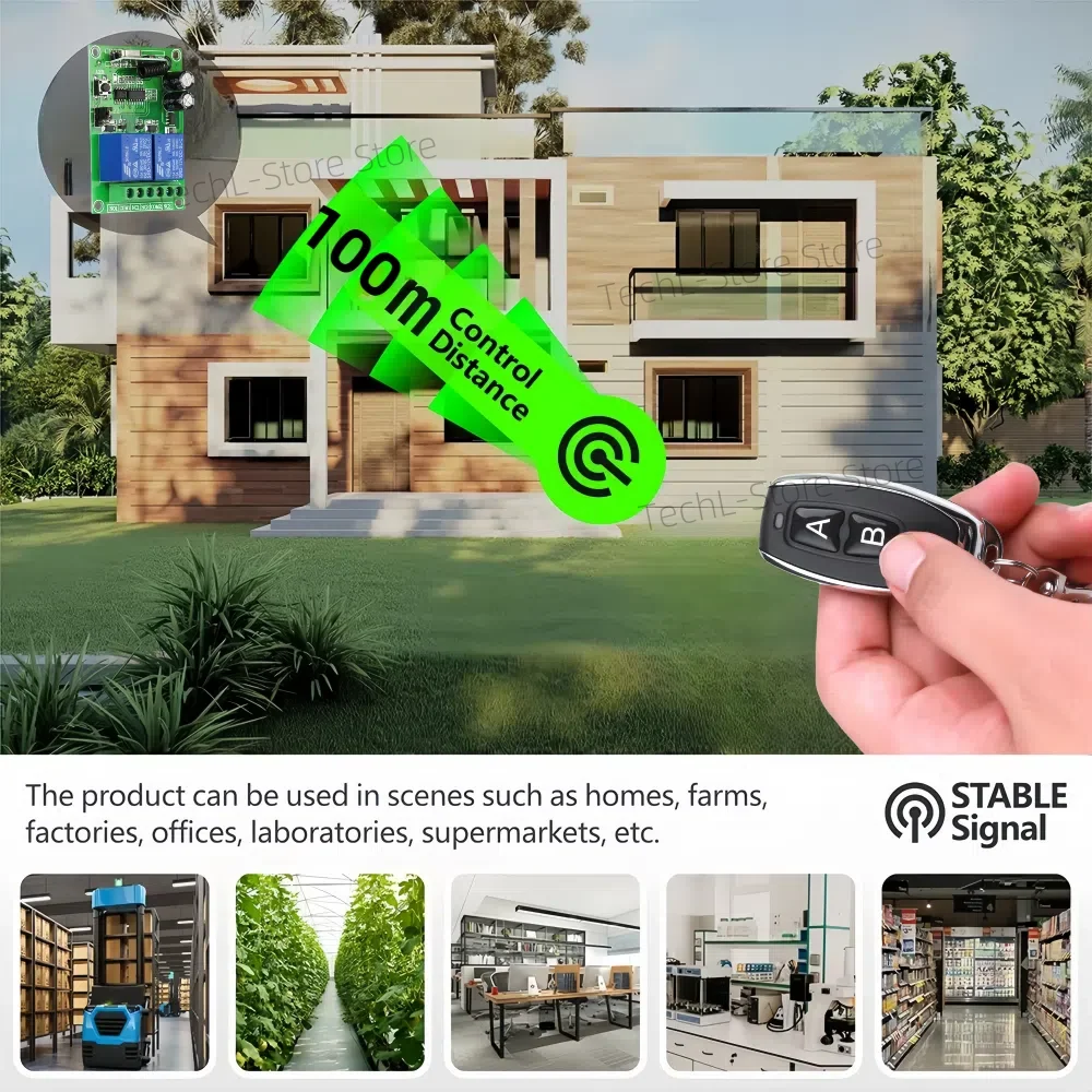 433MHz Universal Wireless Remote Control DC 24V 2CH rf Relay Receiver and Transmitter for Universal Garage door and gate Control