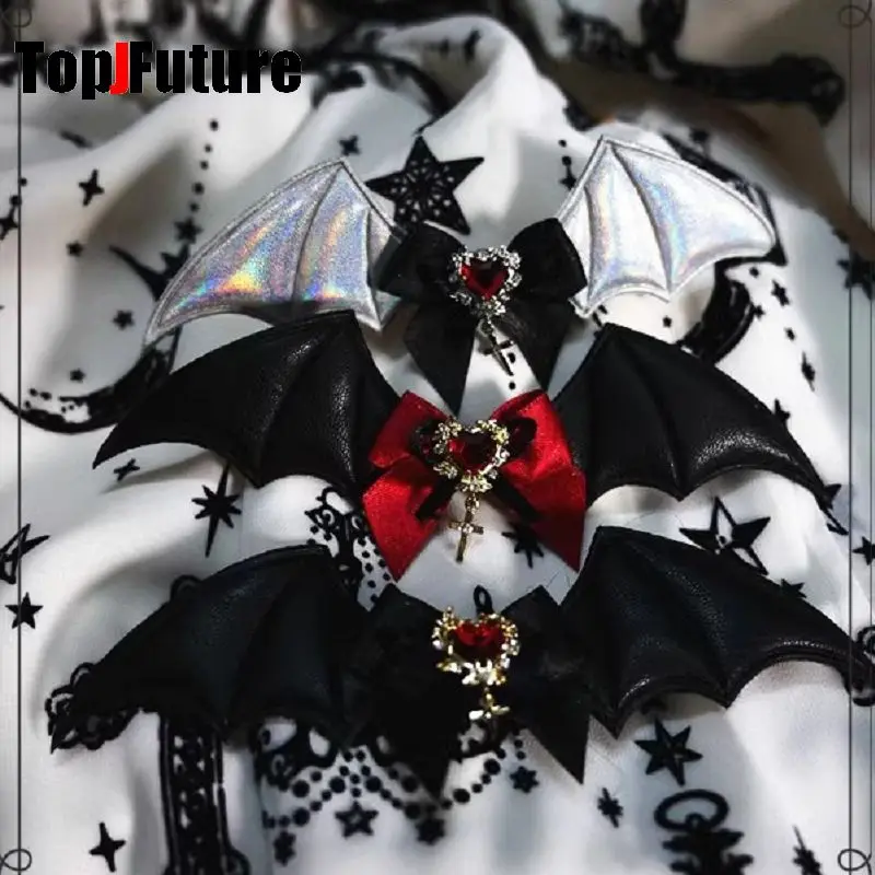 Gothic dark punk Subculture Abi y2k Millennium Hot Girl Little Bat Cross Love accessory Decoration hairgrips Hairpin clip 