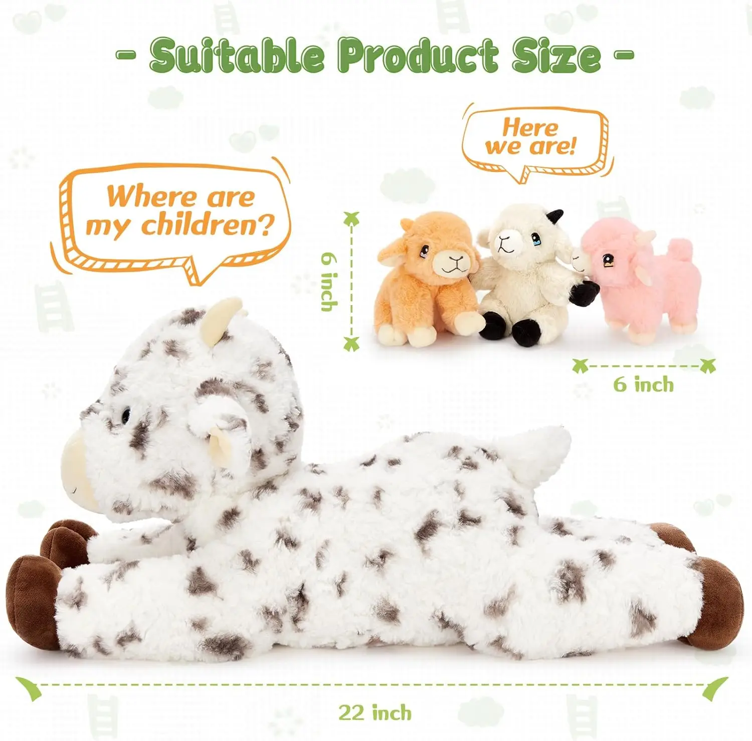 Gros animal en peluche de chèvre avec 3 bébés en peluche mignons à l'intérieur pour les enfants de 3 ans et plus, ensemble de jouets de chèvre, 21.7"