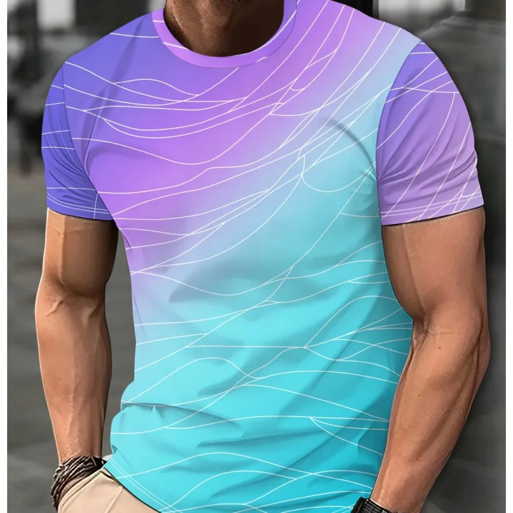 2024 Casual Men\'s T-Shirts Spring Clothing Ombre Shirts Oversized Short Sleeve Tops Boys Tees 5XL Vintage For Mens T-Shirts