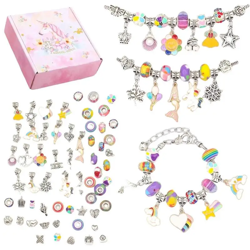 63 PCS Christmas Jewerly Making Kit Charm Bracelet Necklaces Present Pandora Alloy Beads Set DIY Child Bracelet Freeshiping