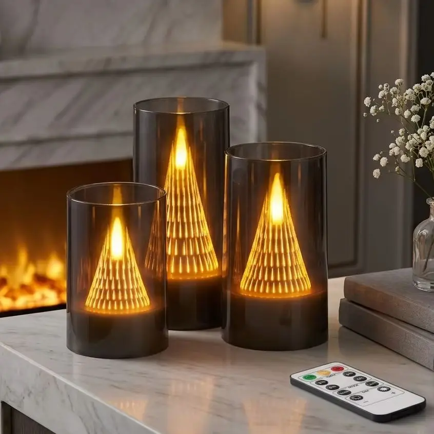 Multicolor Acrylic Flameless LED Electronic Candles Volcano Lamp Timer Dimmable Flickering for Easter Halloween Xmas New Year