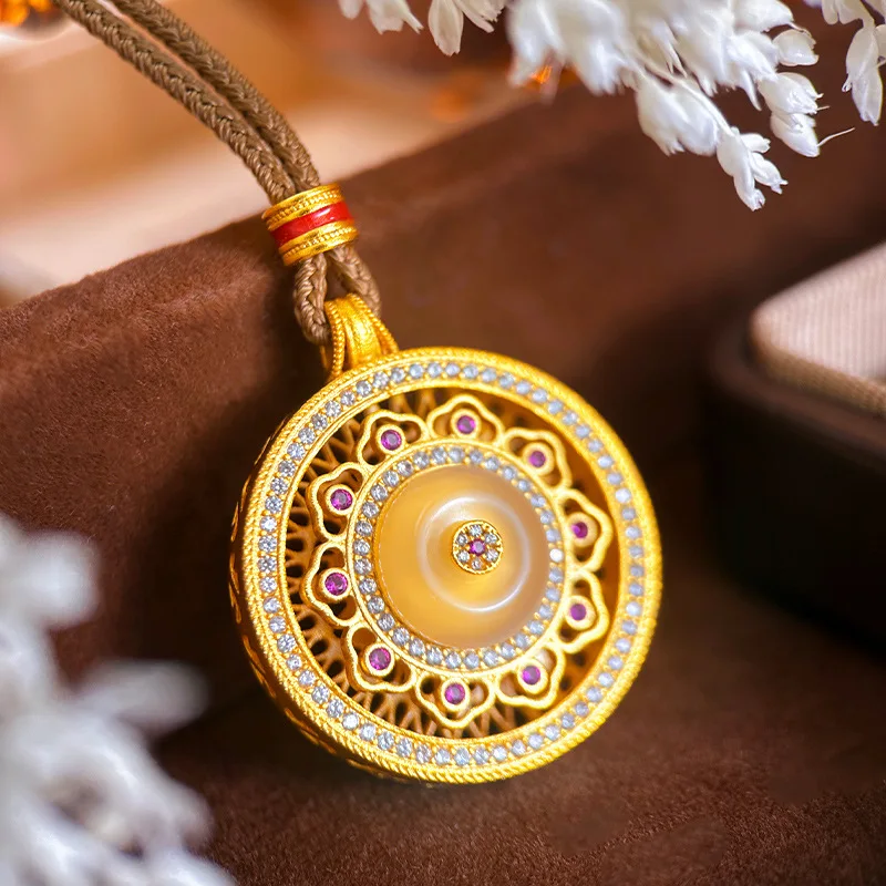 9999 Gold Diamond Rotating Compass Pendant