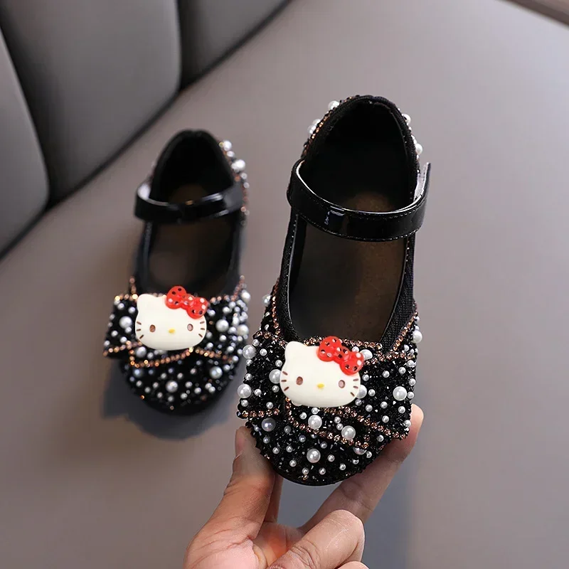 

Sanrio hello kitty Sandals kuromi Diamond Bow Children Dance Performance Shoes Girls Spring Autumn New Casual shoes